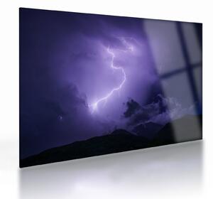 Tablou pe sticlă - cerul violet cu fulger (70x50 cm)
