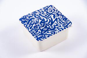 Cutie patrată din ceramică | scris albastru