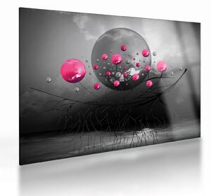 Tablou pe sticlă cu bile abstracte roz (70x50 cm)