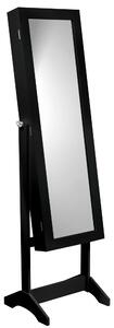 Dulap de bijuterii cu oglinda, negru, 34x35,5x140 cm