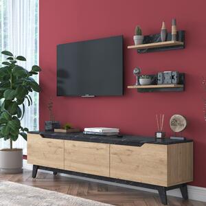 Comoda TV M48-1509, negru/stejar, PAL melaminat, 180x48x35 cm