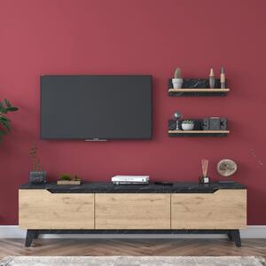 Comoda TV M48-1509, negru/stejar, PAL melaminat, 180x48x35 cm
