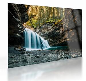Tablou pe sticlă cu cascada de pădure (70x50 cm)