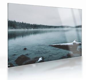 Tablou pe sticlă - lacul nordic înghețat (70x50 cm)