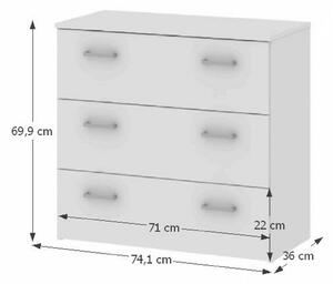 Comoda cu sertare GARBO 3, PAL melaminat, alb, 74,1x69,9x36 cm