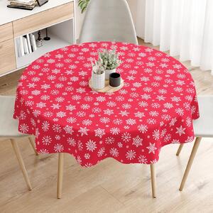 Goldea față de masă 100% bumbac - model de crăciun - fulgi de zăpadă pe roșu - rotundă Ø 60 cm