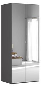 Dulap FLEX, gri grafit, PAL, cu 2 usi si oglinda, 100x66x218 cm