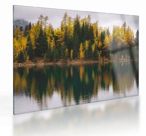 Tablou pe sticlă cu lac de pădure (70x50 cm)