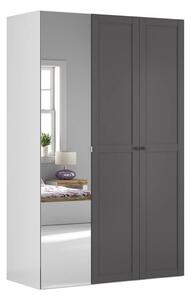 Dulap FLEX, gri grafit/alb, PAL, cu 3 usi si oglinda, 150x66x240 cm