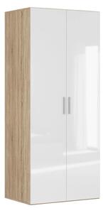 Dulap FLEX, stejar sonoma/alb lucios, PAL, cu 2 usi, 100x66x240 cm