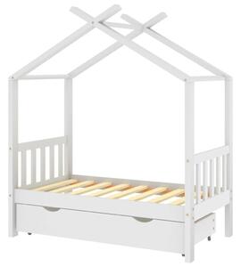 Cadru pat de copii cu un sertar, alb, 70x140 cm, lemn masiv pin