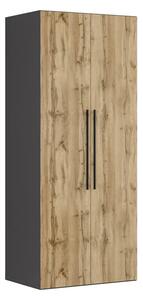 Dulap FLEX, gri grafit/stejar wotan, PAL, cu 2 usi, 100x66x240 cm