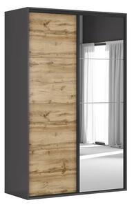 Dulap FLEX, gri grafit/stejar wotan, PAL, cu 2 usi si oglinda, 150x66x