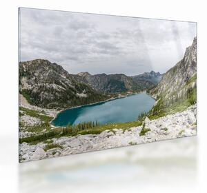 Tablou pe sticlă cu lac în munți (70x50 cm)