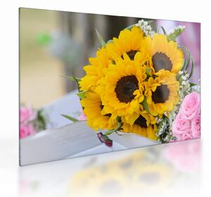 Tablou pe sticlă cu buchetul miresii de floarea soarelui (70x50 cm)