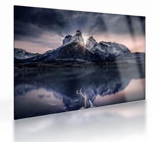 Tablou pe sticlă lacul cu munte (70x50 cm)