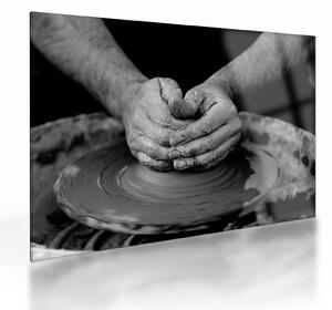 Tablou pe sticlă alb negru - producția de ceramică (70x50 cm)