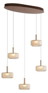 Lampă suspendată de design auriu roz cu sticlă chihlimbarie, inclusiv LED reglabil în 3 trepte, cu 5 lumini Easylift - Fiera
