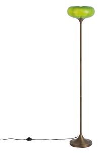 Lampă de podea retro bronz închis cu abajur din sticlă verde 150 cm - Glaze