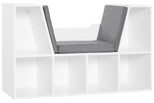 HOMCOM Bibliotecă 2 în 1 cu Perne Confortabile și 6 Compartimente, Mobilier Multifuncțional pentru Cărți și Jocuri, Raft cu 6 Cuburi pentru Sufragerie, Dormitor și Birou, 102x30x61 cm, Alb | Aosom Romania