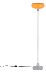 Lampă de podea retro cromată cu abajur de sticlă portocaliu 150 cm - Glaze