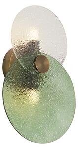 Lampă de perete Art Deco bronz închis cu sticlă verde și transparentă cu 2 lumini - Text
