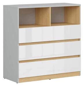 Comoda NANDU, alb lucios/stejar, PAL laminat, 93x39x91 cm