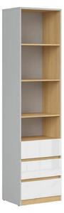 Biblioteca NANDU, gri deschis/stejar, PAL laminat, 39x50x201 cm