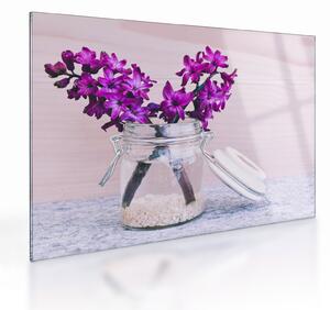 Tablou pe sticlă cu flori violete (70x50 cm)