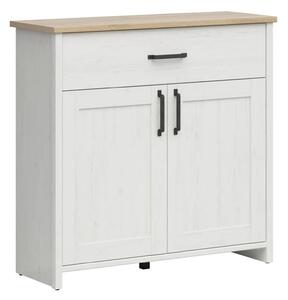 Comoda LOKSA, pin alb/stejar grandson, PAL laminat, 102x38x99 cm