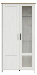 Vitrina LOKSA, pin alb/stejar grandson, PAL laminat, cu iluminare LED