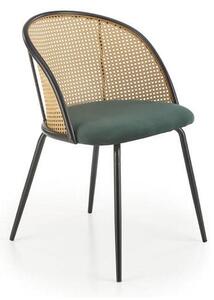 Scaun K508, verde inchis/negru, stofa catifelata/rattan sintetic, 54x5