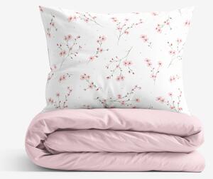 Goldea lenjerie de pat din 100% bumbac duo - sakura înflorită cu roz pudră 140 x 220 și 70 x 90 cm