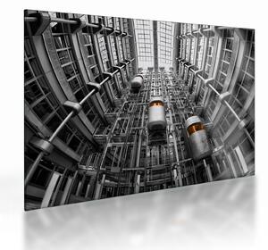 Tablou pe sticlă cu lift în clădire (70x50 cm)