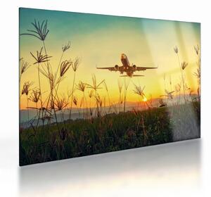 Tablou pe sticlă cu avion zburând (70x50 cm)