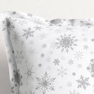 Goldea față de pernă din bumbac exclusiv cu tiv decorativ - model 028 - fulgi de zăpadă argintii pe alb 30 x 50 cm