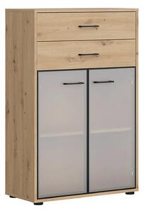Vitrina SPACE OFFICE, stejar artisan/negru fumuriu, PAL laminat/sticla