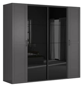 Dressing FLEX, gri grafit/negru lucios, PAL, cu 4 usi glisante, 220x66