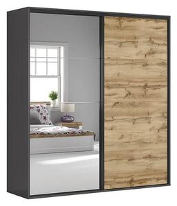 Dressing FLEX, gri grafit/stejar wotan, PAL, cu 2 usi si oglinda, 220x