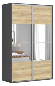 Dulap FLEX, gri grafit/stejar, cu 2 usi si 2 oglinzi, 150x66x240 cm