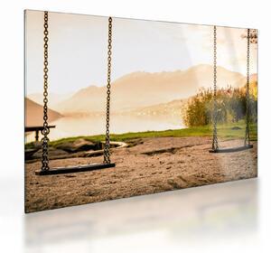 Tablou pe sticlă - balansoar în natură (70x50 cm)