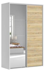 Dulap FLEX, alb/stejar, PAL, cu 2 usi si oglinda, 150x66x240 cm