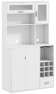 HOMCOM Dulap de Bucătărie cu Depozit de Vinuri, Bufet cu Cabină, Blat cu Microunde, Sertar, Poliță, Uși din Sticlă, 100x38x172 cm, Alb | Aosom Romania