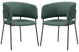 HOMCOM Set de Scaune, Scaune de Bucătărie Tapițate Moderne din Catifea cu Spate, Cotieră și Picioare Metalice, 57x53x73 cm, Verde