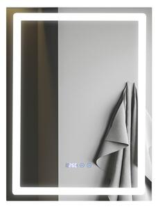 Oglinda pentru baie cu iluminare led, 3 tipuri de lumini, functie dezaburire, ceas si termometru 60 x 80 cm S