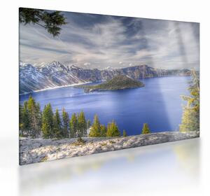 Tablou pe sticlă lacul montan (70x50 cm)