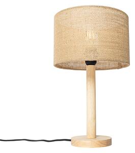 Lampa de masa rurala lemn cu abajur de in natural 25 cm - Mels