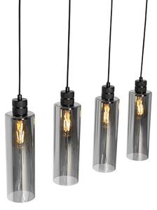 Lampa suspendata moderna neagra cu sticla fumurie 4 lumini - Stavelot
