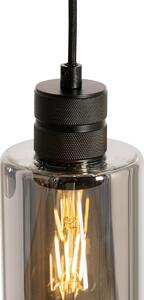 Lampa suspendata moderna neagra cu sticla fumurie 3 lumini - Stavelot
