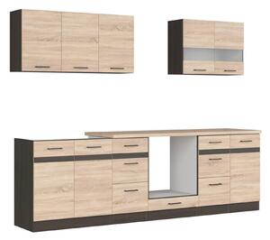 Set bucatarie JUNONA LINE, stejar sonoma/wenge, PAL, 260 cm, cu blat s